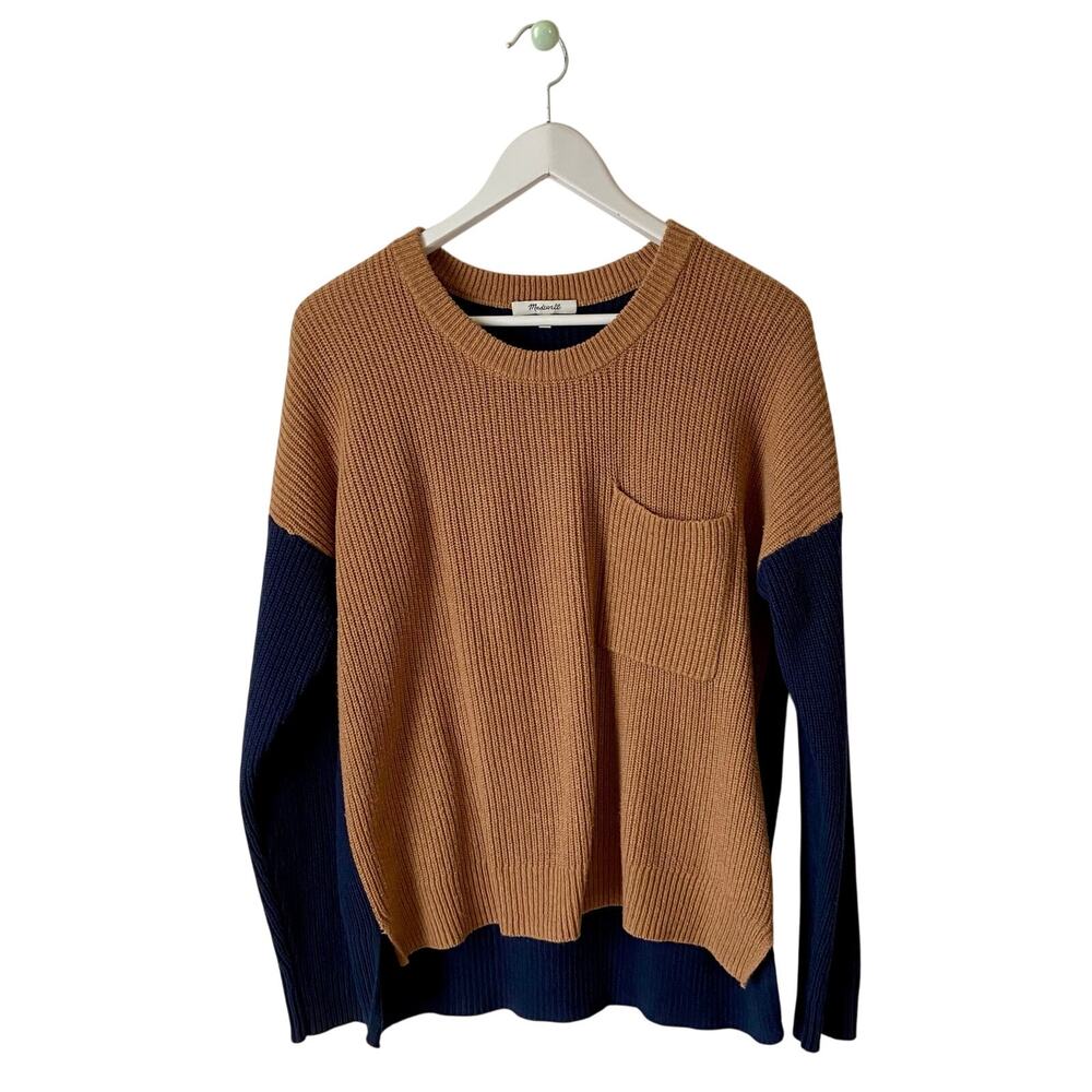 Madewell Oversized Navy And Brown Color-Block Sweater Size Medium